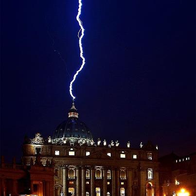 Lightning strikes St Paul's Basilica on the day of Benedict's announcement of his resignation.
