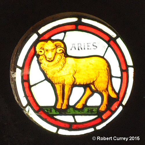 Aries detail on Zodiac Rose Window in Kirk Andreas