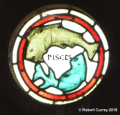 Pisces detail on Zodiac Rose Window in Kirk Andreas